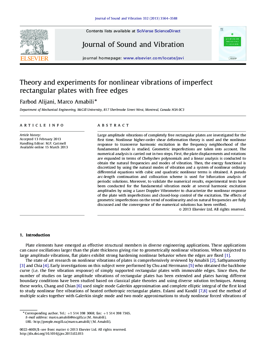 Theory and experiments for nonlinear vibrations of imperfect rectangular plates with free edges