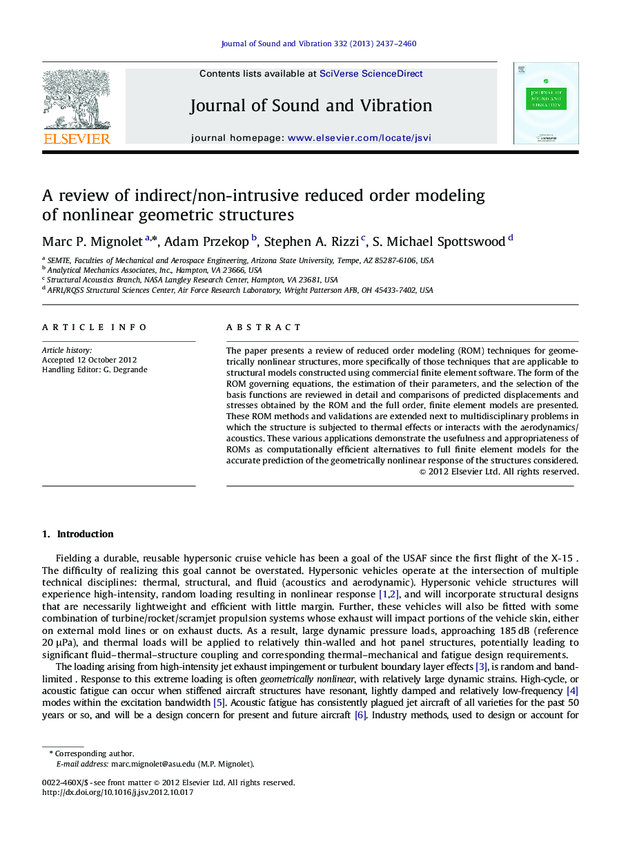 A review of indirect/non-intrusive reduced order modeling of nonlinear geometric structures