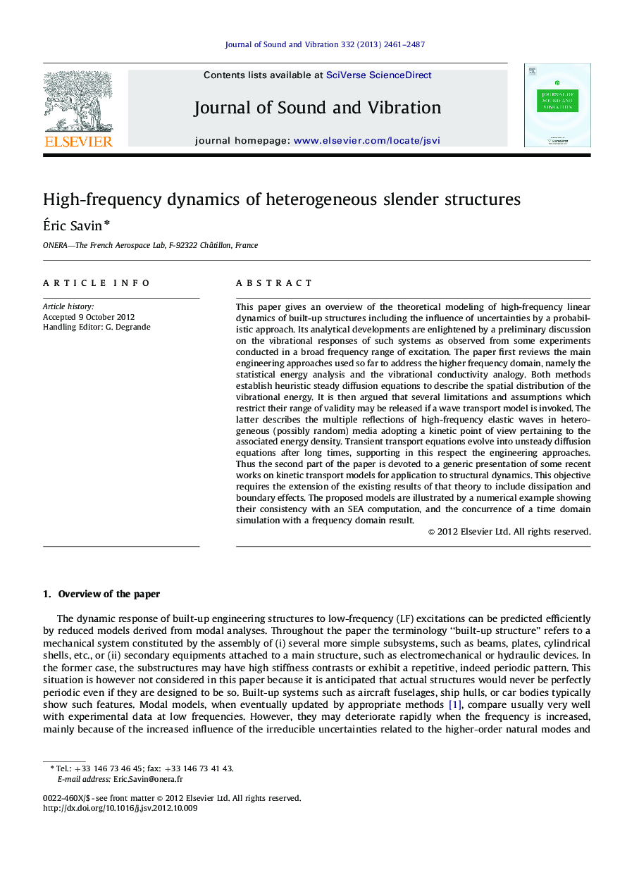 عکس صفحه اول مقاله: High-frequency dynamics of heterogeneous slender structures High-frequency dynamics of heterogeneous slender structures