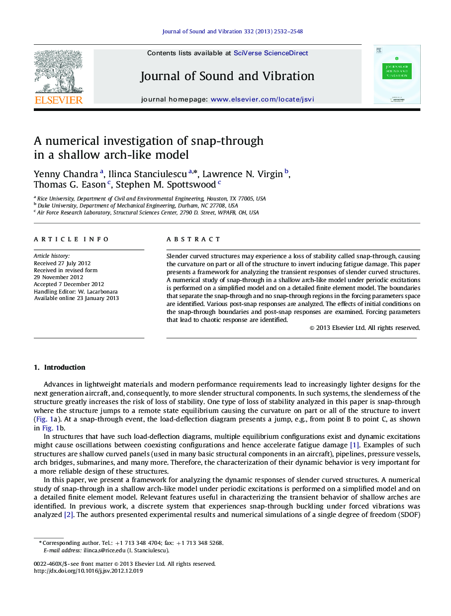 A numerical investigation of snap-through in a shallow arch-like model