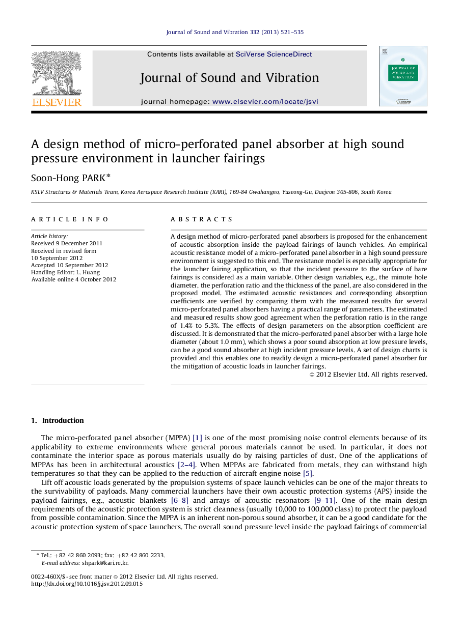 A design method of micro-perforated panel absorber at high sound pressure environment in launcher fairings