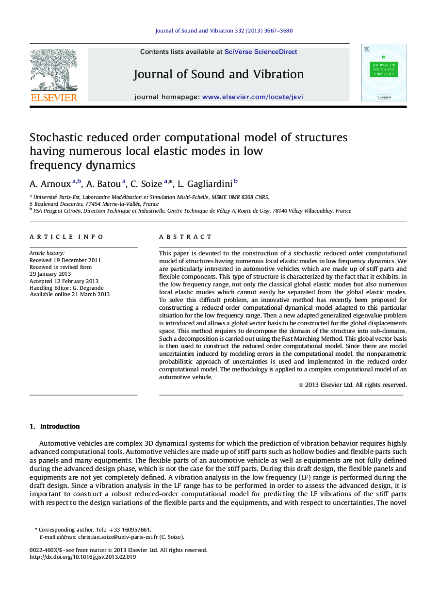 Stochastic reduced order computational model of structures having numerous local elastic modes in low frequency dynamics