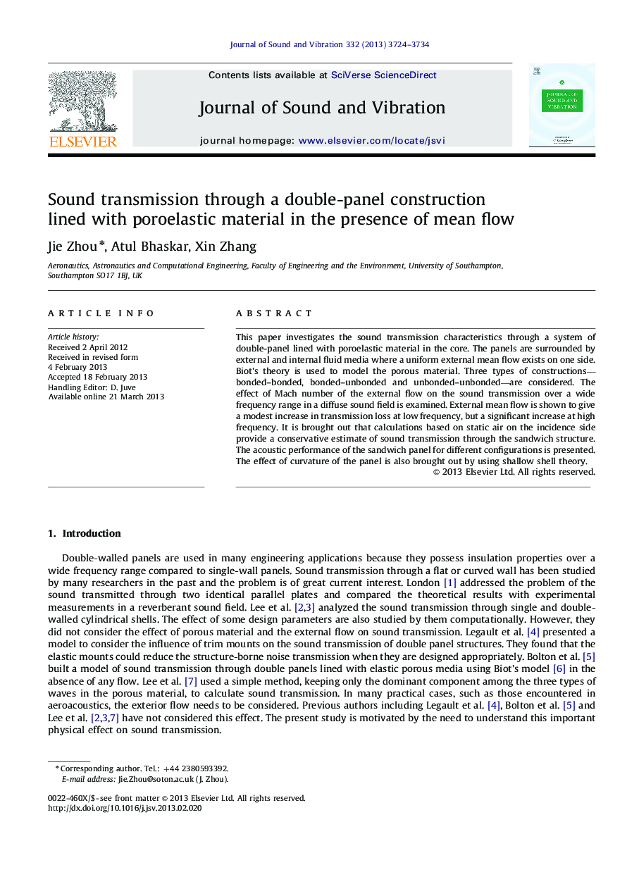 Sound transmission through a double-panel construction lined with poroelastic material in the presence of mean flow