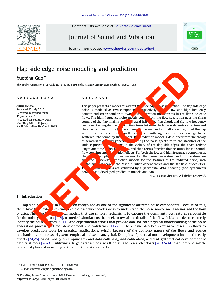 RETRACTED: Flap side edge noise modeling and prediction
