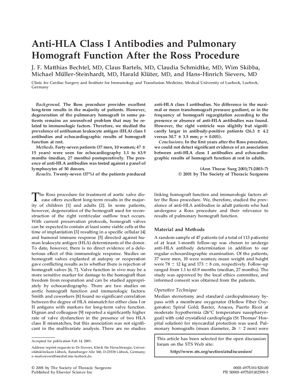 Anti-HLA class I antibodies and pulmonary homograft function after the Ross procedure