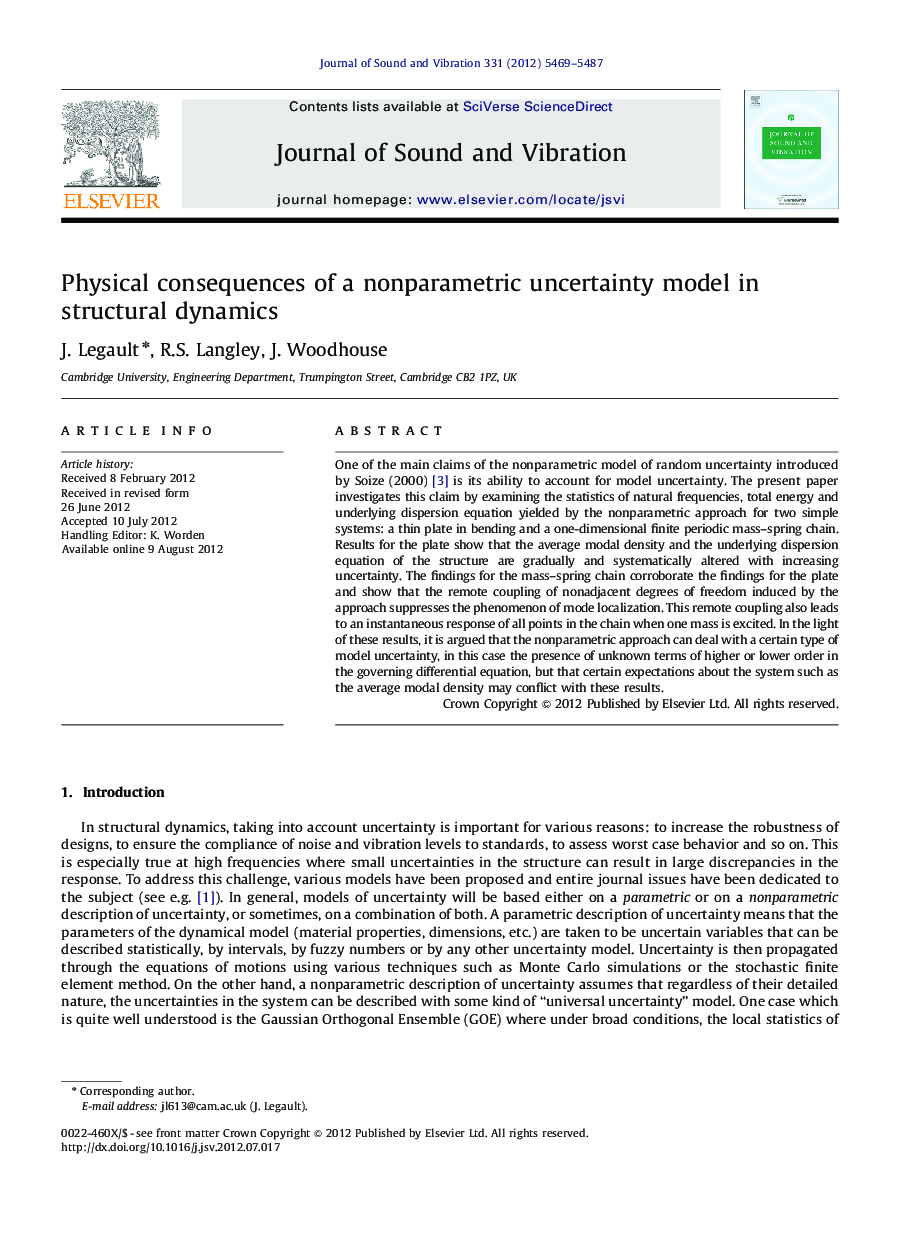 Physical consequences of a nonparametric uncertainty model in structural dynamics
