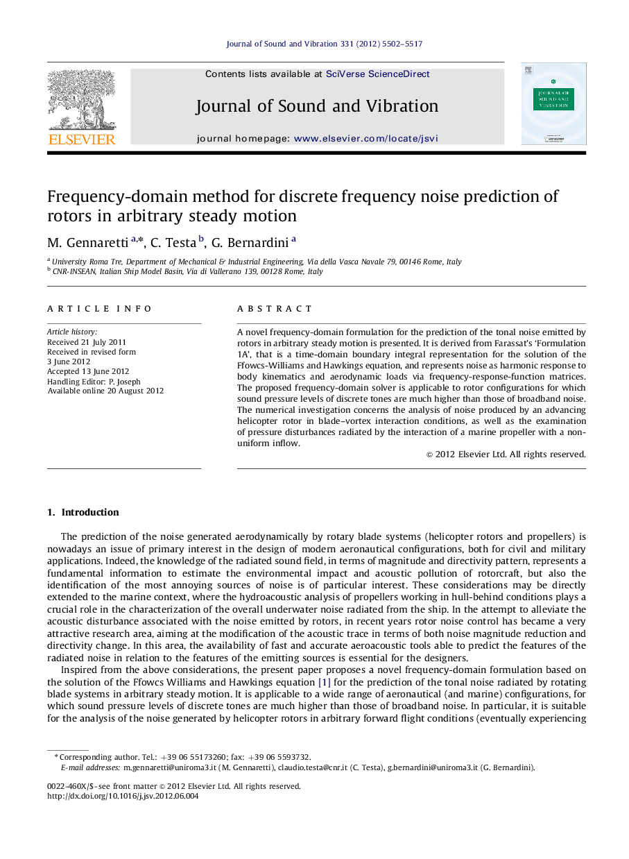 Frequency-domain method for discrete frequency noise prediction of rotors in arbitrary steady motion