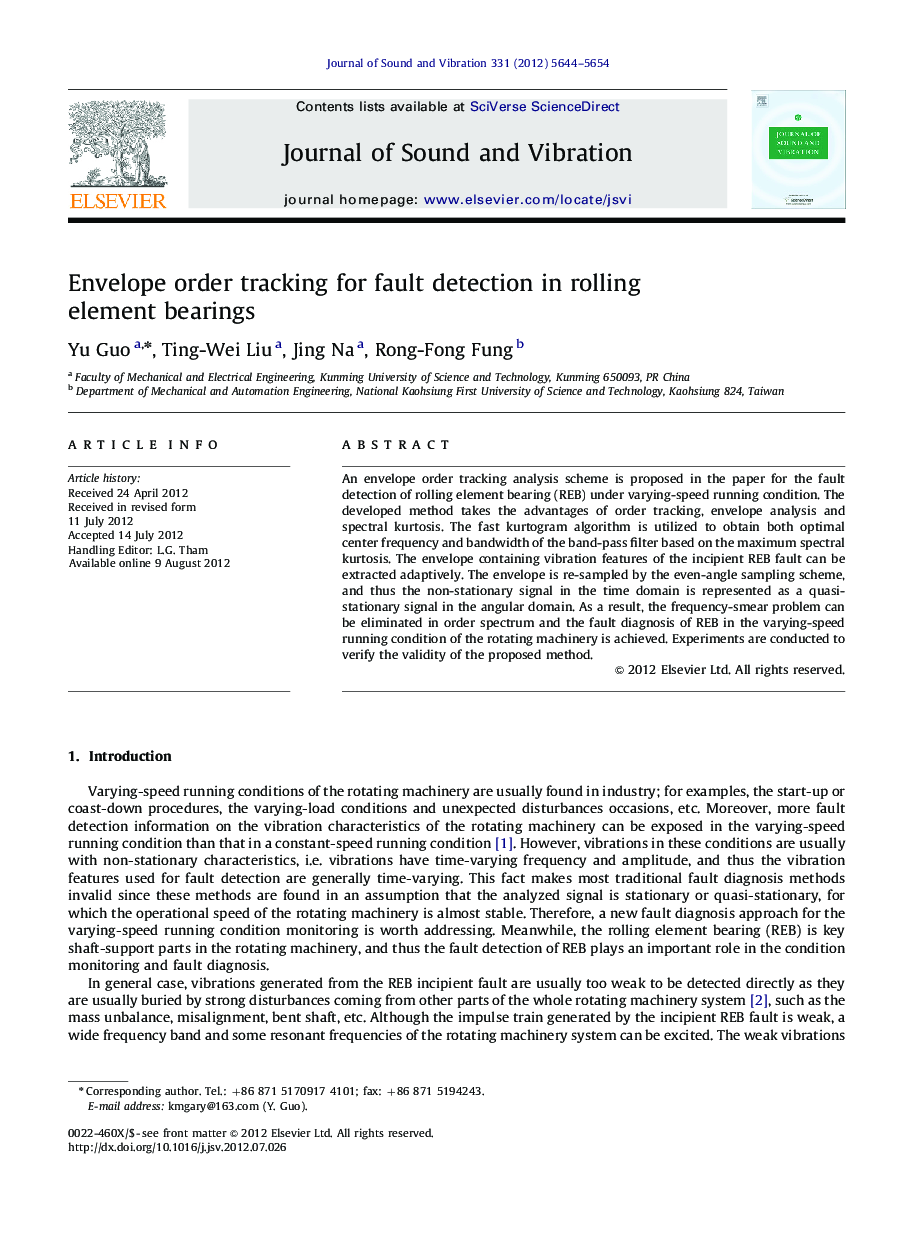 Envelope order tracking for fault detection in rolling element bearings
