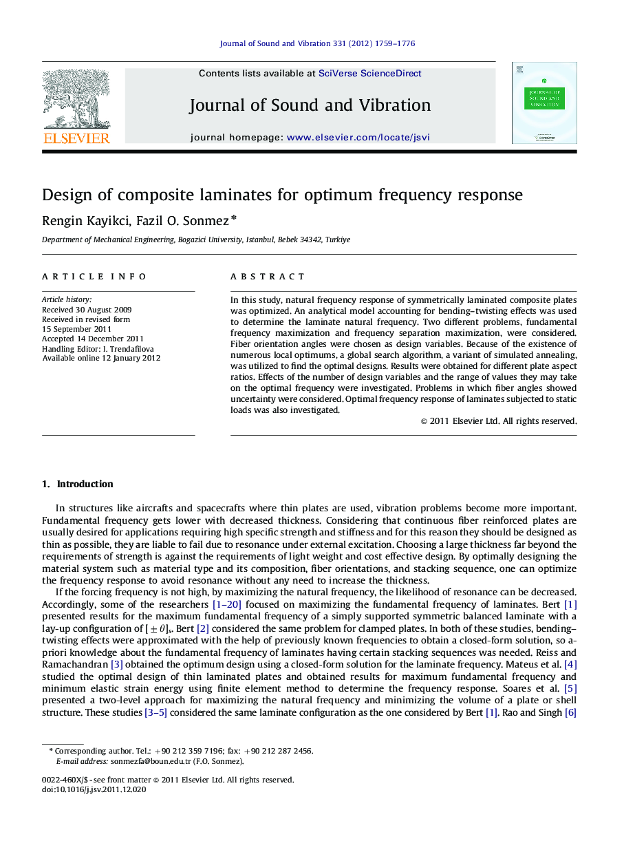 Design of composite laminates for optimum frequency response