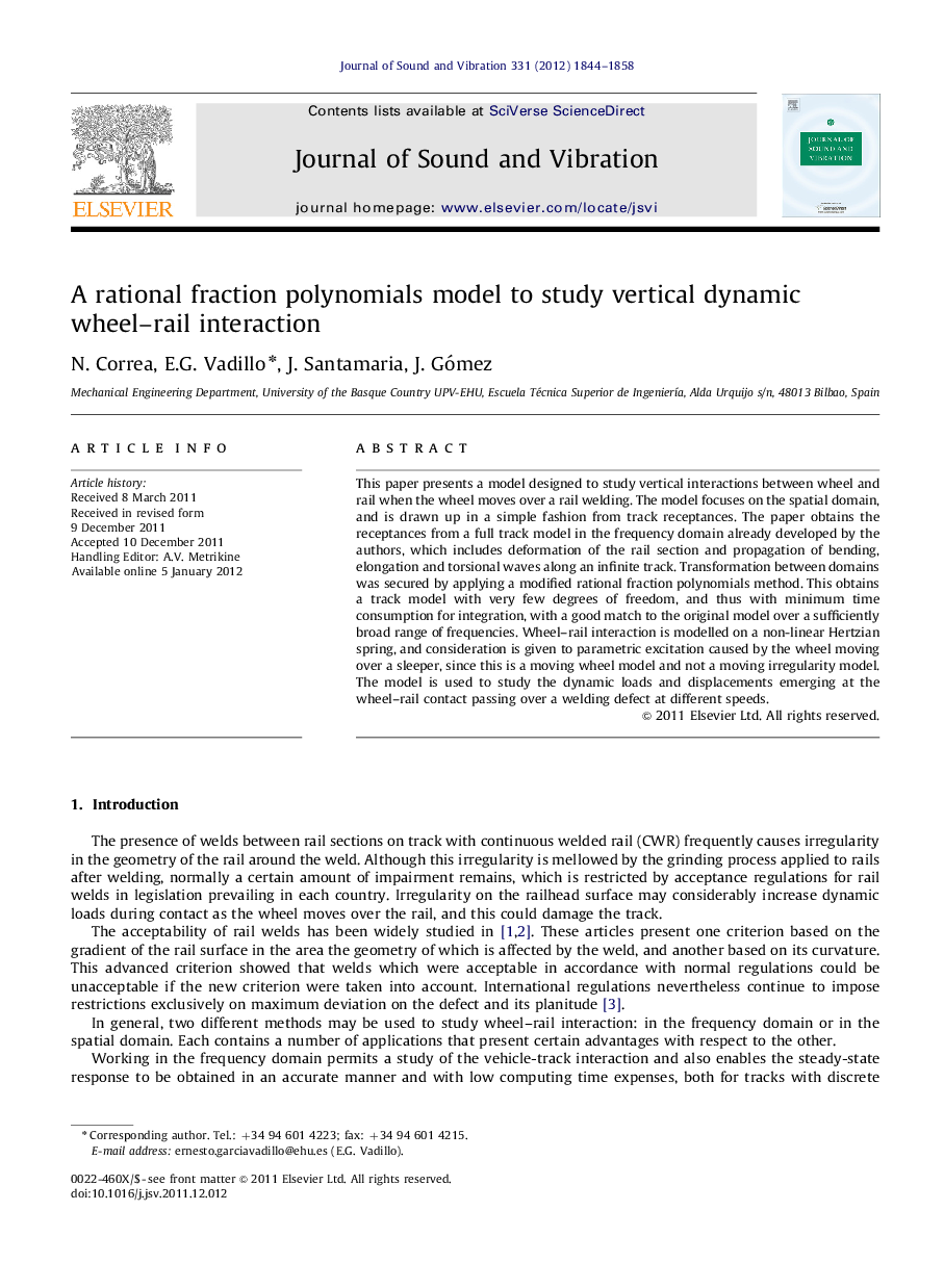 A rational fraction polynomials model to study vertical dynamic wheel–rail interaction