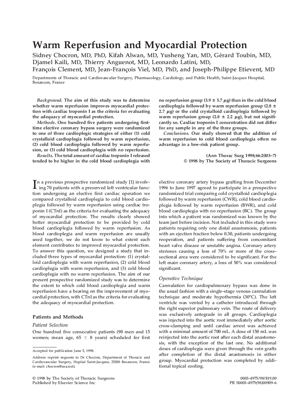 عکس صفحه اول مقاله: Warm reperfusion and myocardial protection Warm reperfusion and myocardial protection
