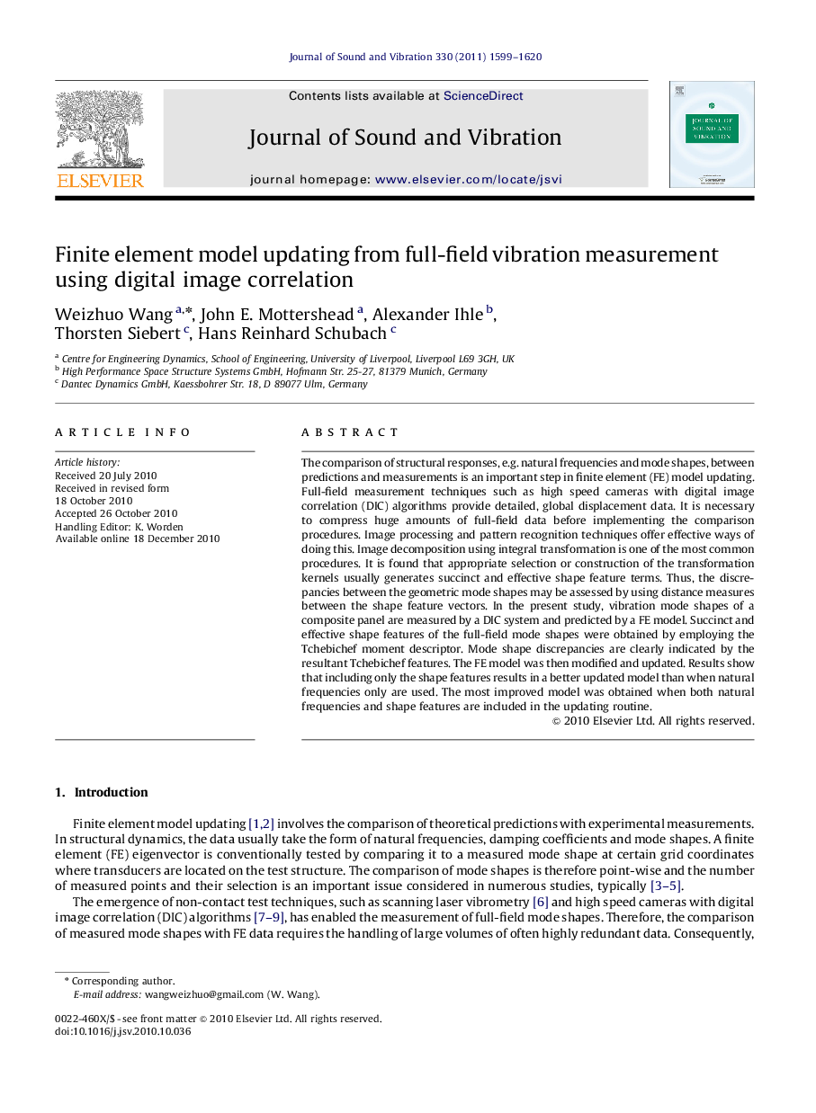 عکس صفحه اول مقاله: Finite element model updating from full-field vibration measurement using digital image correlation Finite element model updating from full-field vibration measurement using digital image correlation