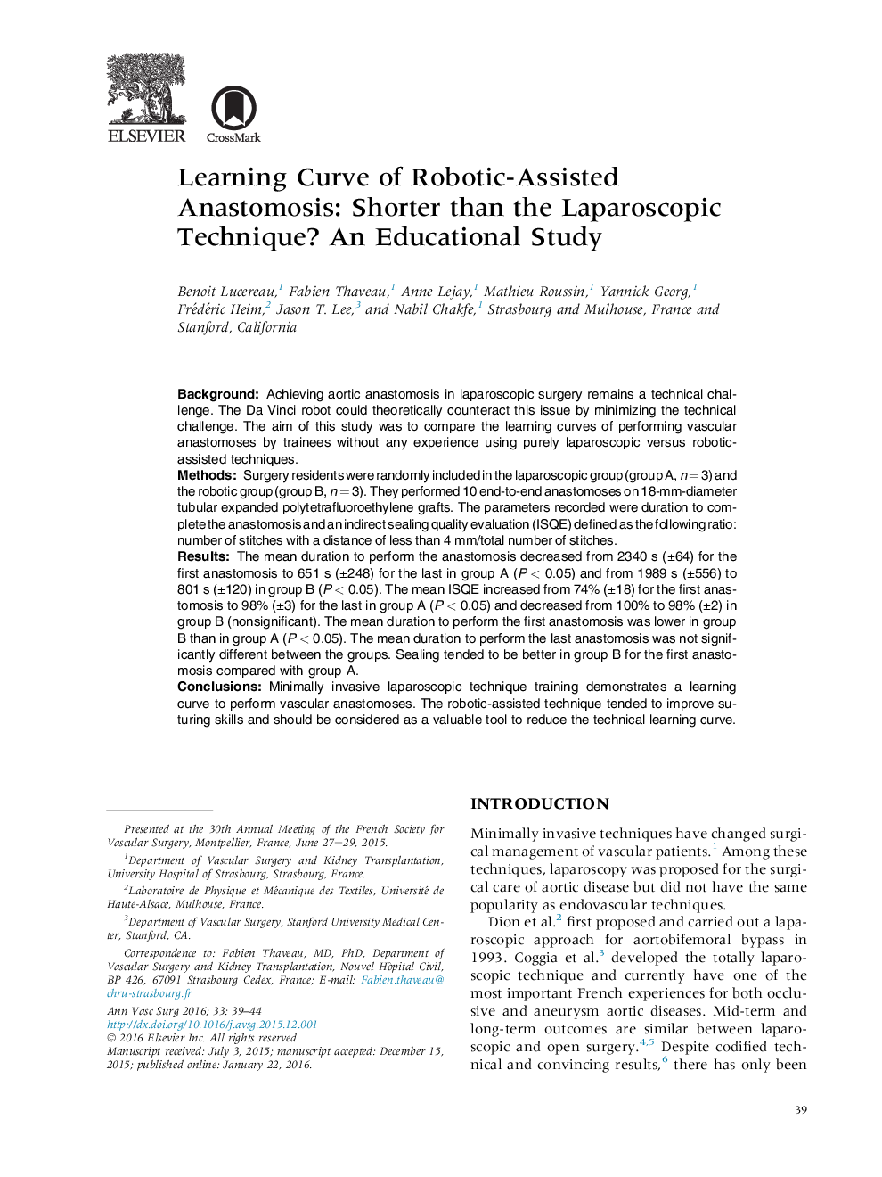 Learning Curve of Robotic-Assisted Anastomosis: Shorter than the Laparoscopic Technique? An Educational Study