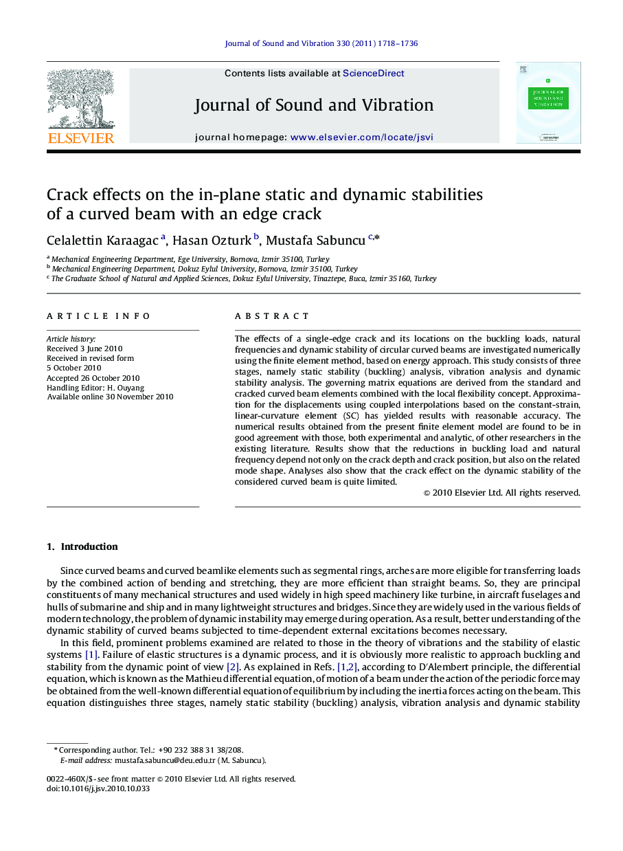 Crack effects on the in-plane static and dynamic stabilities of a curved beam with an edge crack