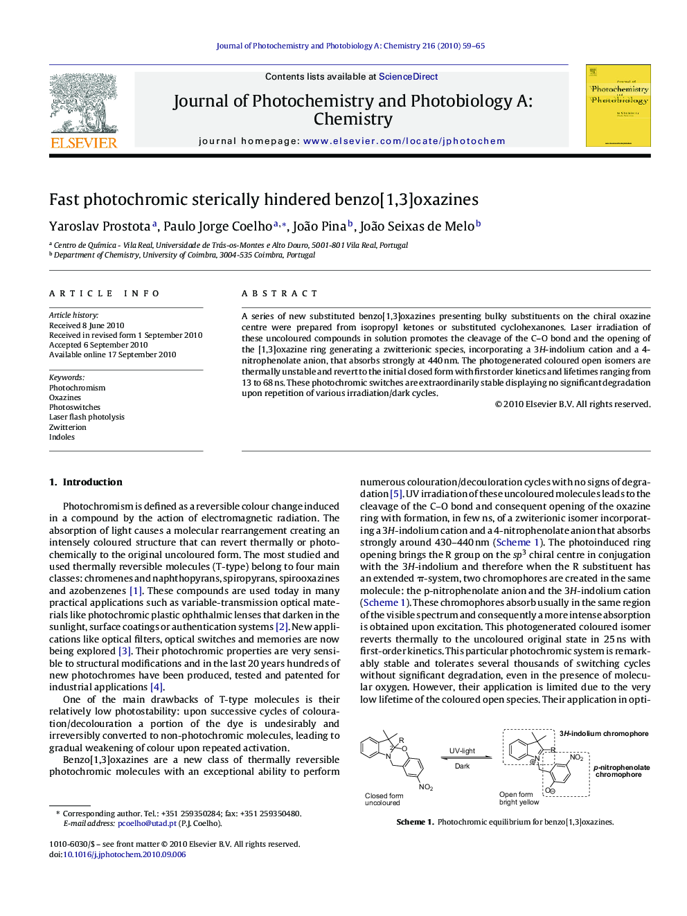 Fast photochromic sterically hindered benzo[1,3]oxazines