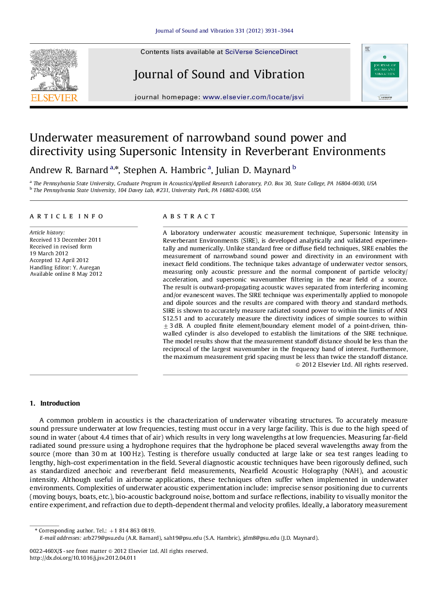 Underwater measurement of narrowband sound power and directivity using Supersonic Intensity in Reverberant Environments