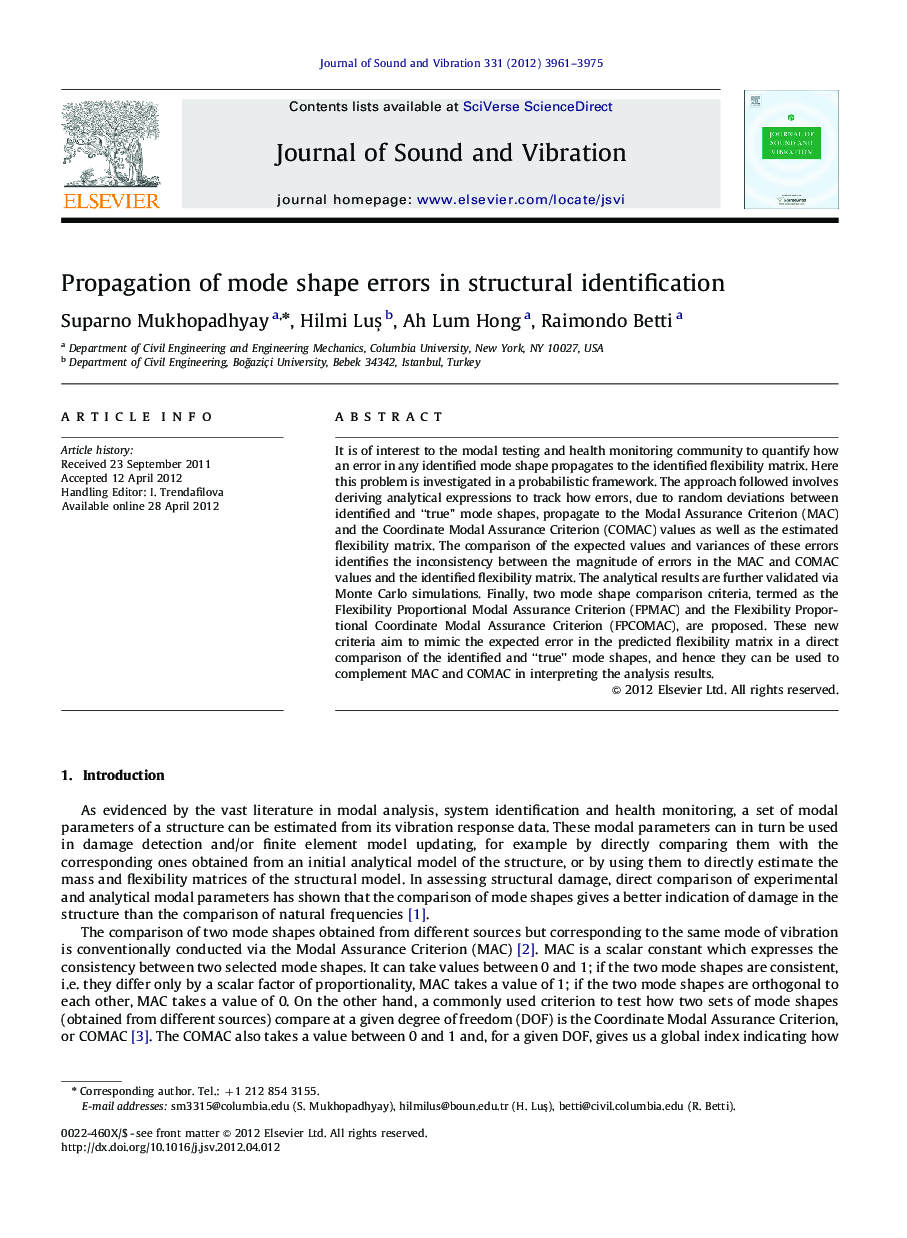 Propagation of mode shape errors in structural identification