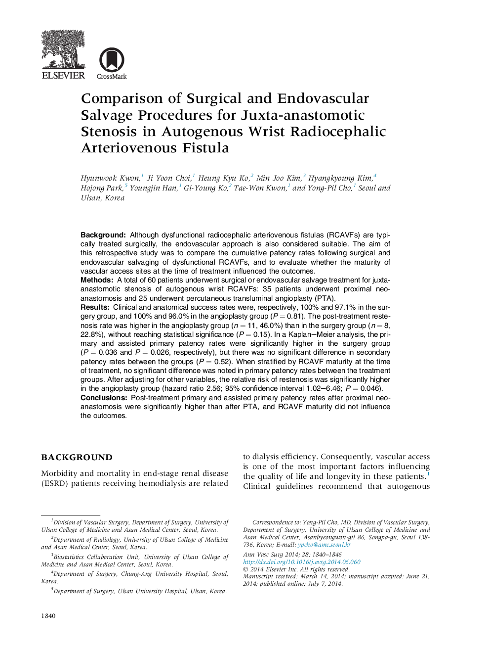 Comparison of Surgical and Endovascular Salvage Procedures for Juxta-anastomotic Stenosis in Autogenous Wrist Radiocephalic Arteriovenous Fistula