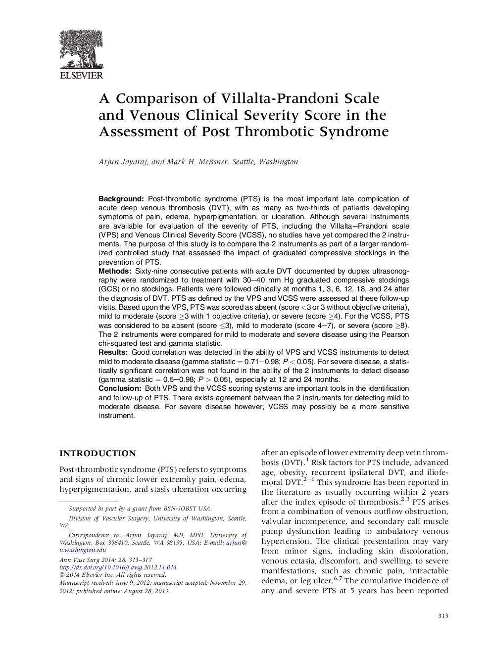 A Comparison of Villalta-Prandoni Scale and Venous Clinical Severity Score in the Assessment of Post Thrombotic Syndrome 