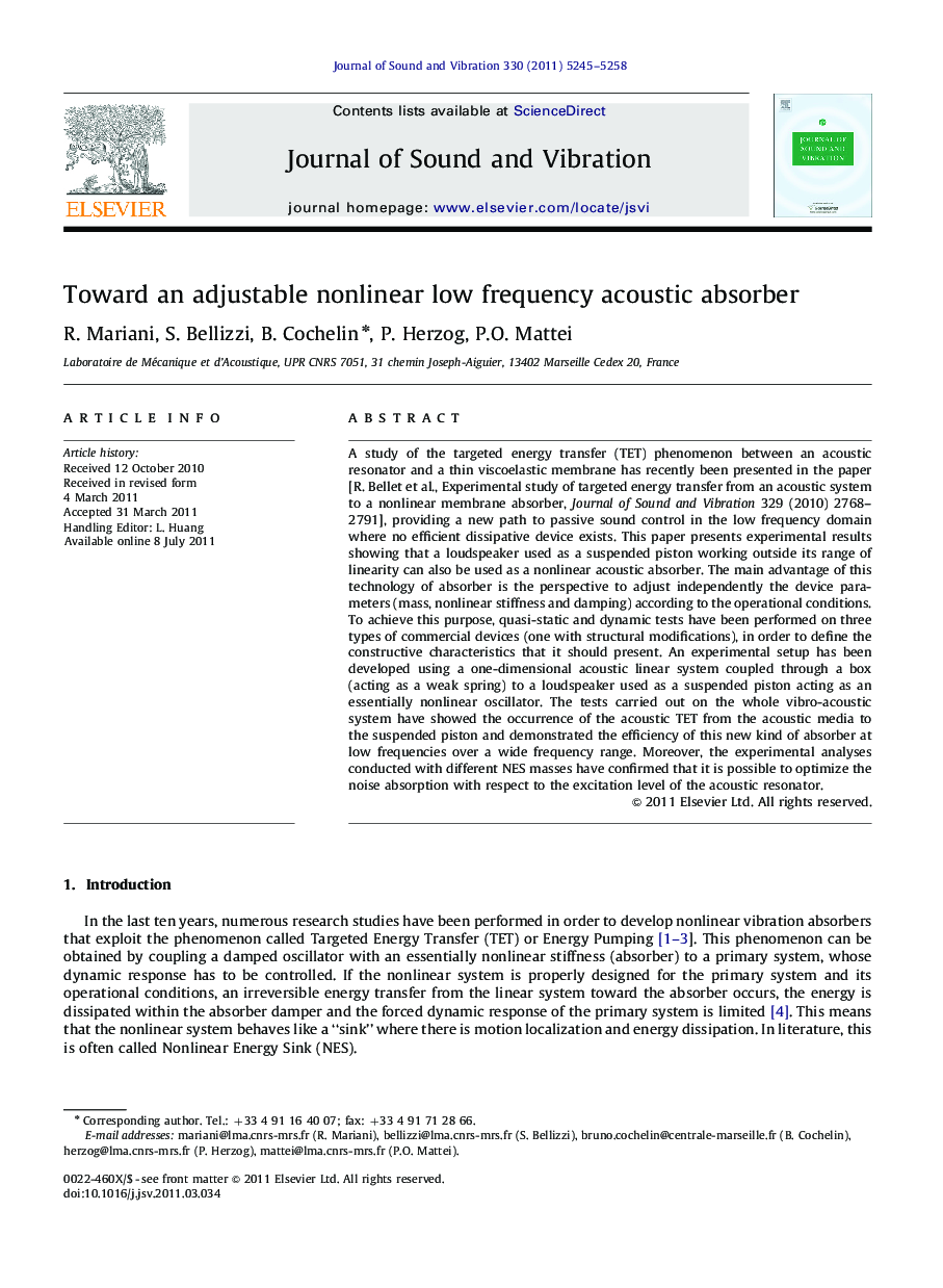 Toward an adjustable nonlinear low frequency acoustic absorber