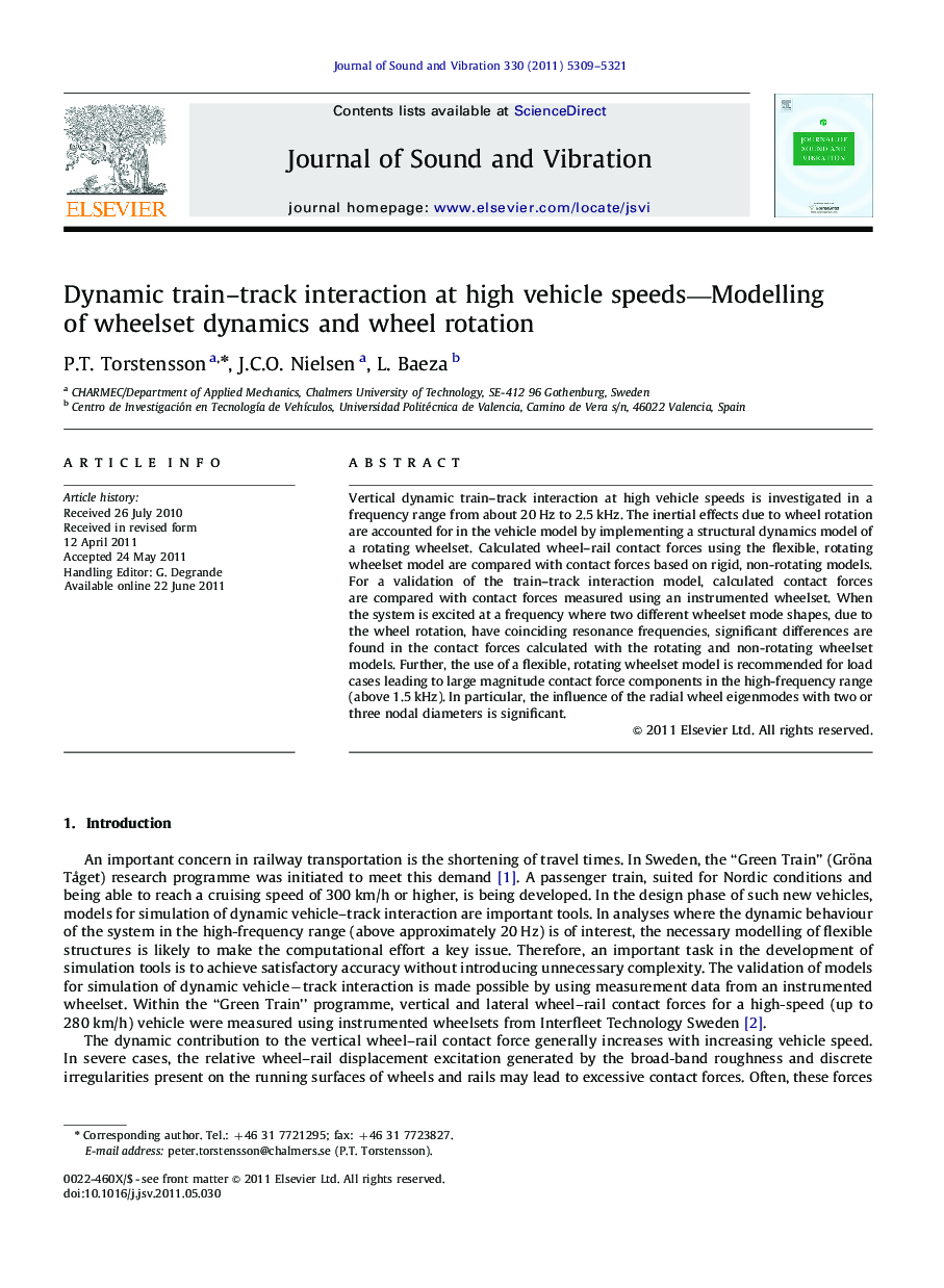 Dynamic train–track interaction at high vehicle speeds—Modelling of wheelset dynamics and wheel rotation