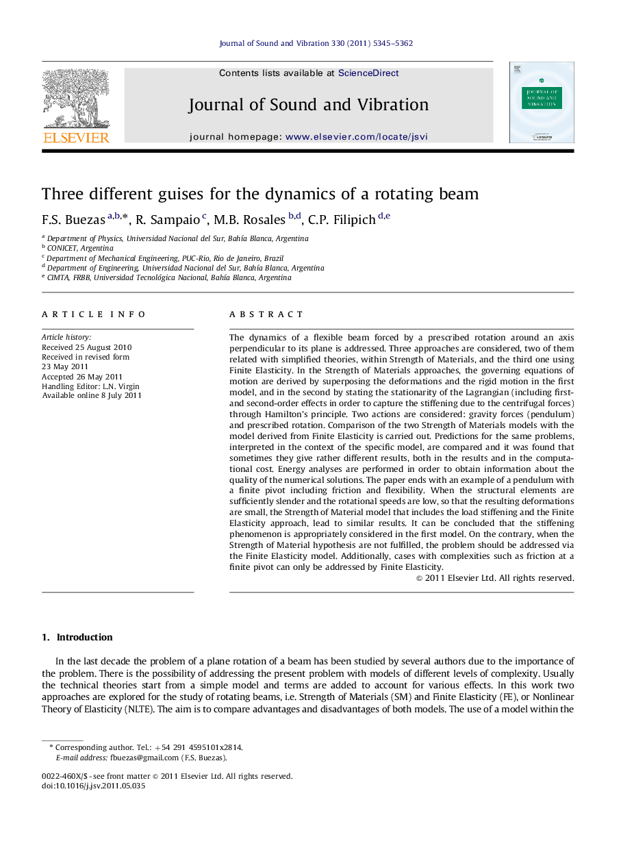 Three different guises for the dynamics of a rotating beam