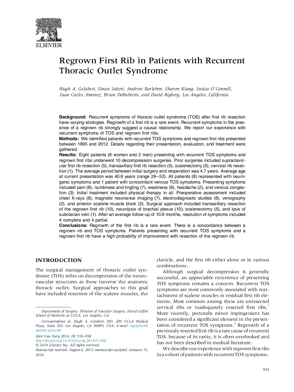 Regrown First Rib in Patients with Recurrent Thoracic Outlet Syndrome