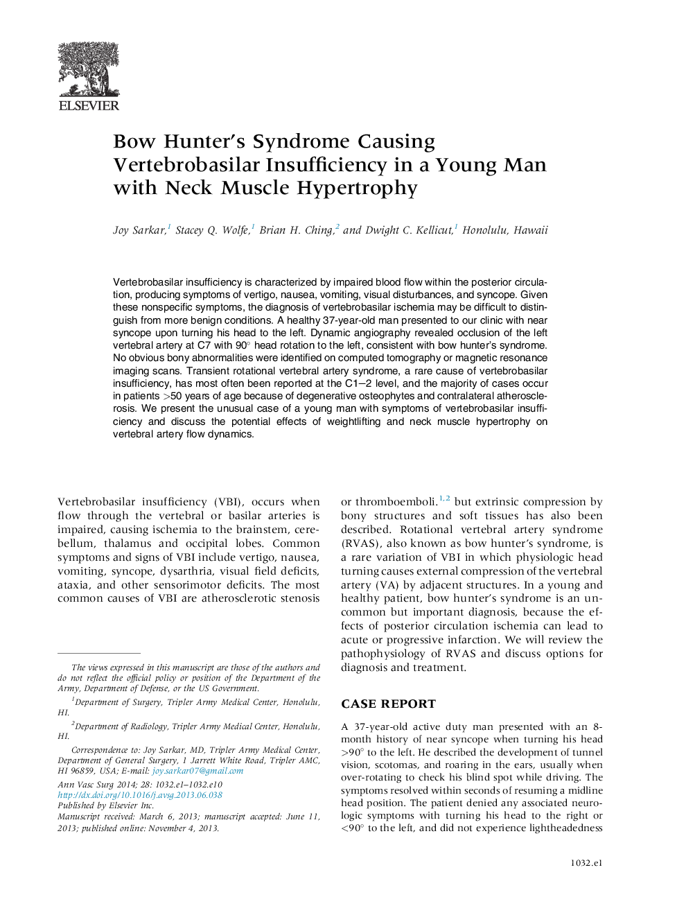 Bow Hunter's Syndrome Causing Vertebrobasilar Insufficiency in a Young Man with Neck Muscle Hypertrophy