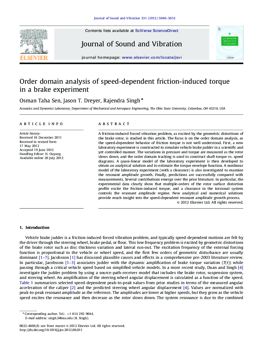 Order domain analysis of speed-dependent friction-induced torque in a brake experiment
