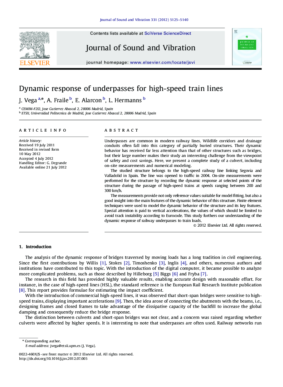 Dynamic response of underpasses for high-speed train lines