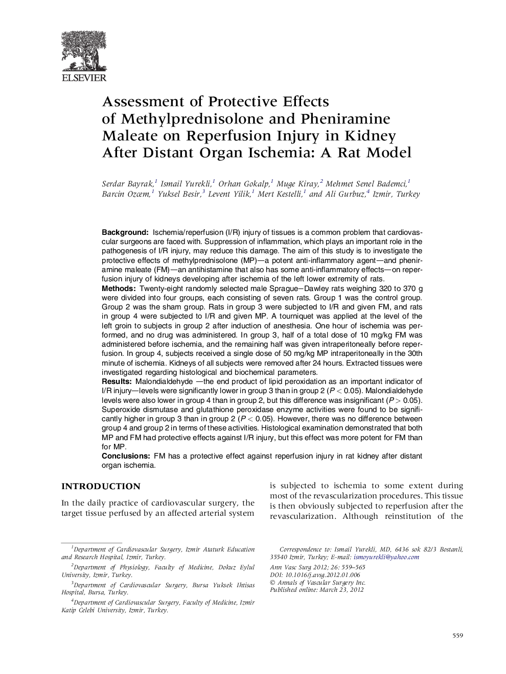 Assessment of Protective Effects of Methylprednisolone and Pheniramine Maleate on Reperfusion Injury in Kidney After Distant Organ Ischemia: A Rat Model