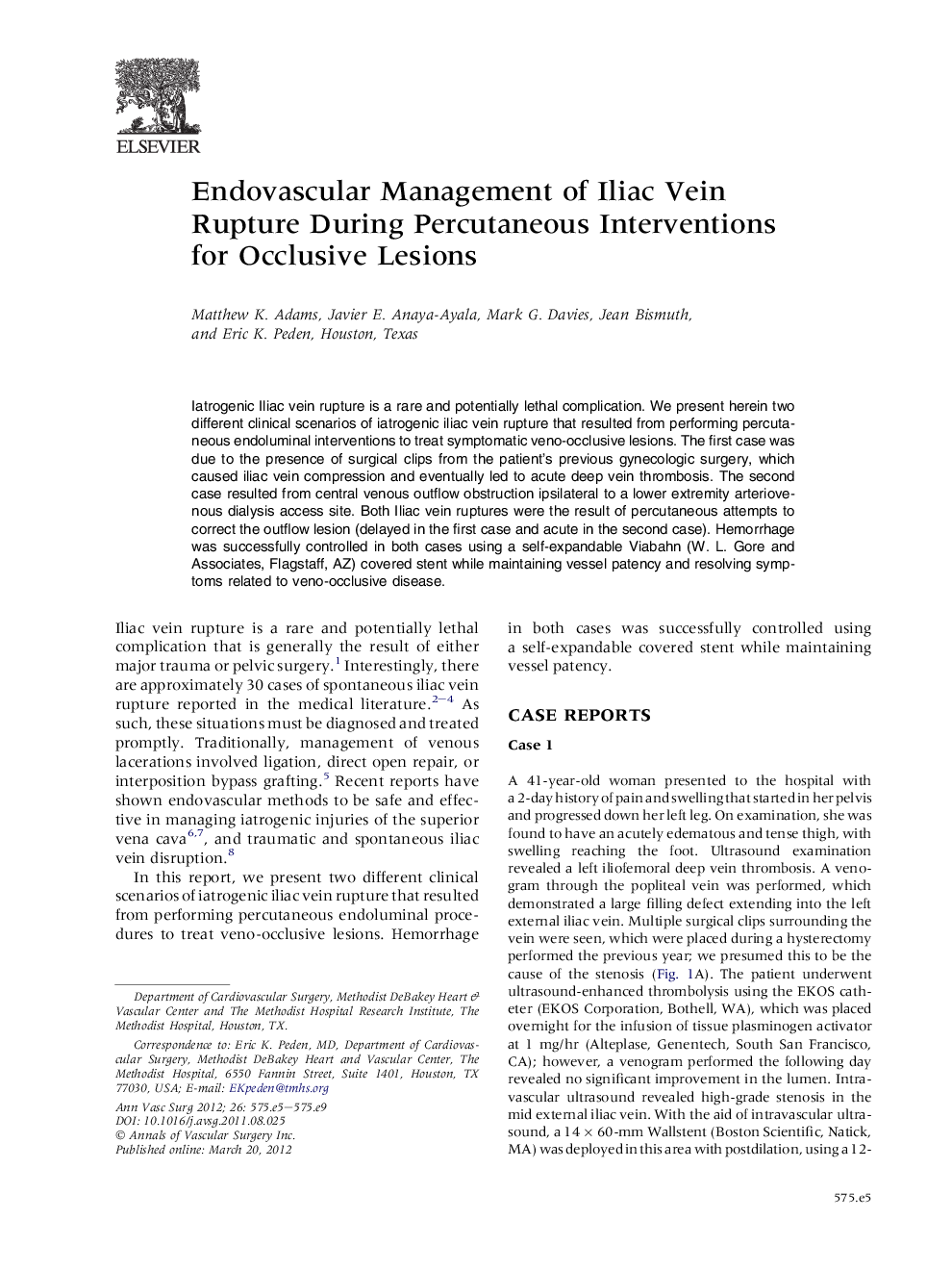 Endovascular Management of Iliac Vein Rupture During Percutaneous Interventions for Occlusive Lesions