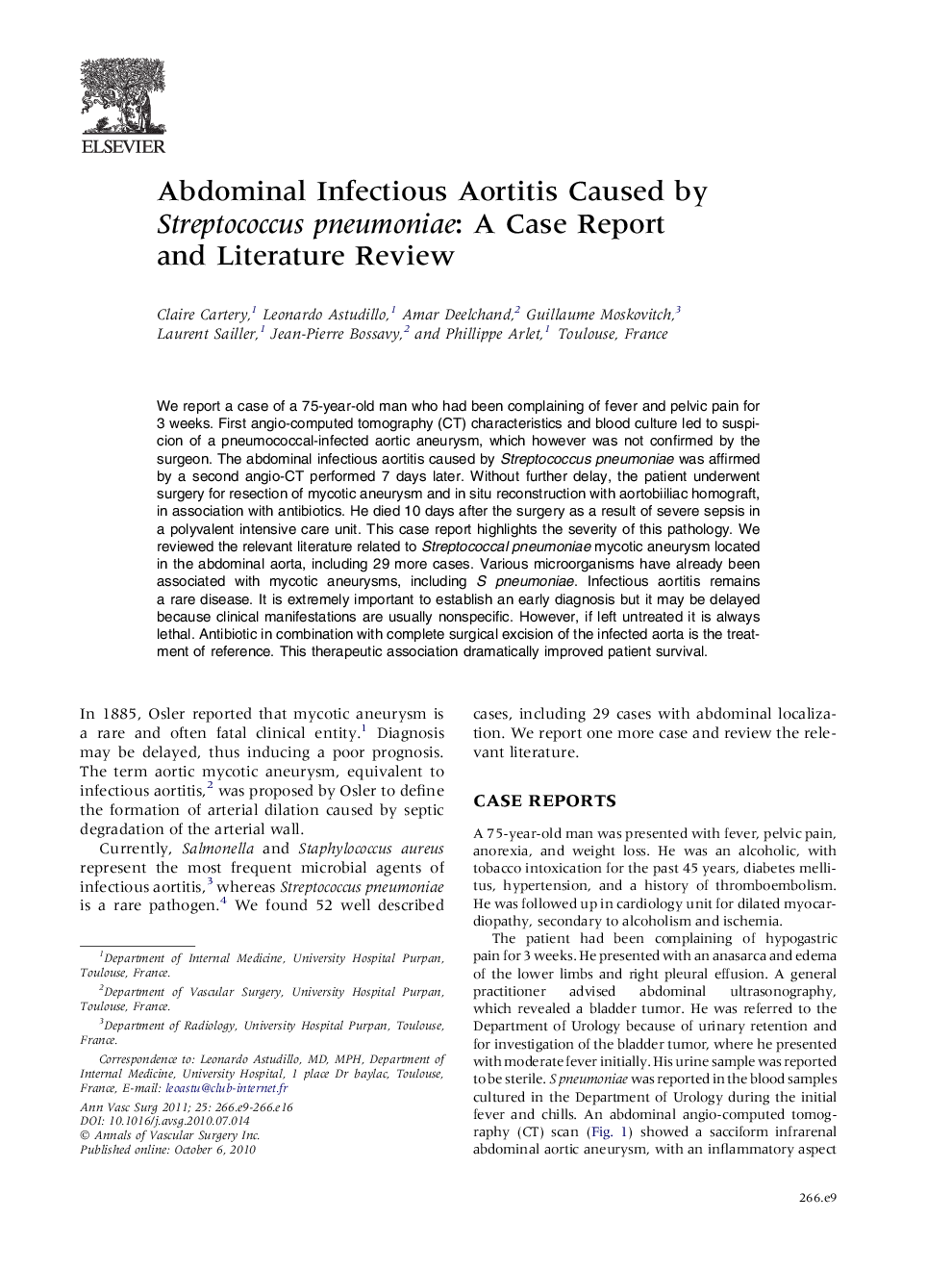 Abdominal Infectious Aortitis Caused by Streptococcus pneumoniae: A Case Report and Literature Review