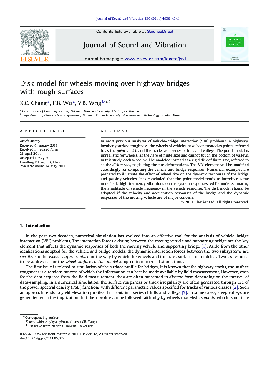 Disk model for wheels moving over highway bridges with rough surfaces