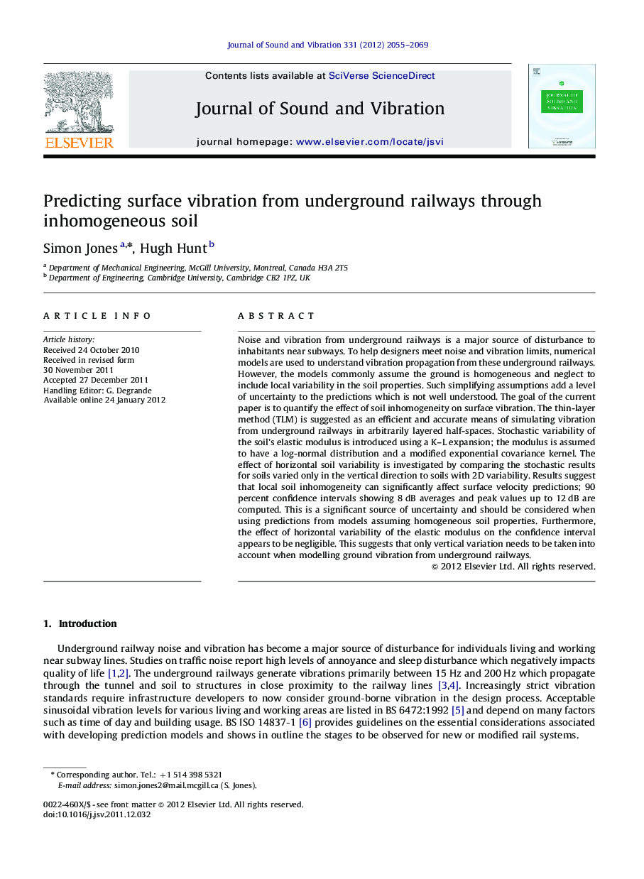 Predicting surface vibration from underground railways through inhomogeneous soil