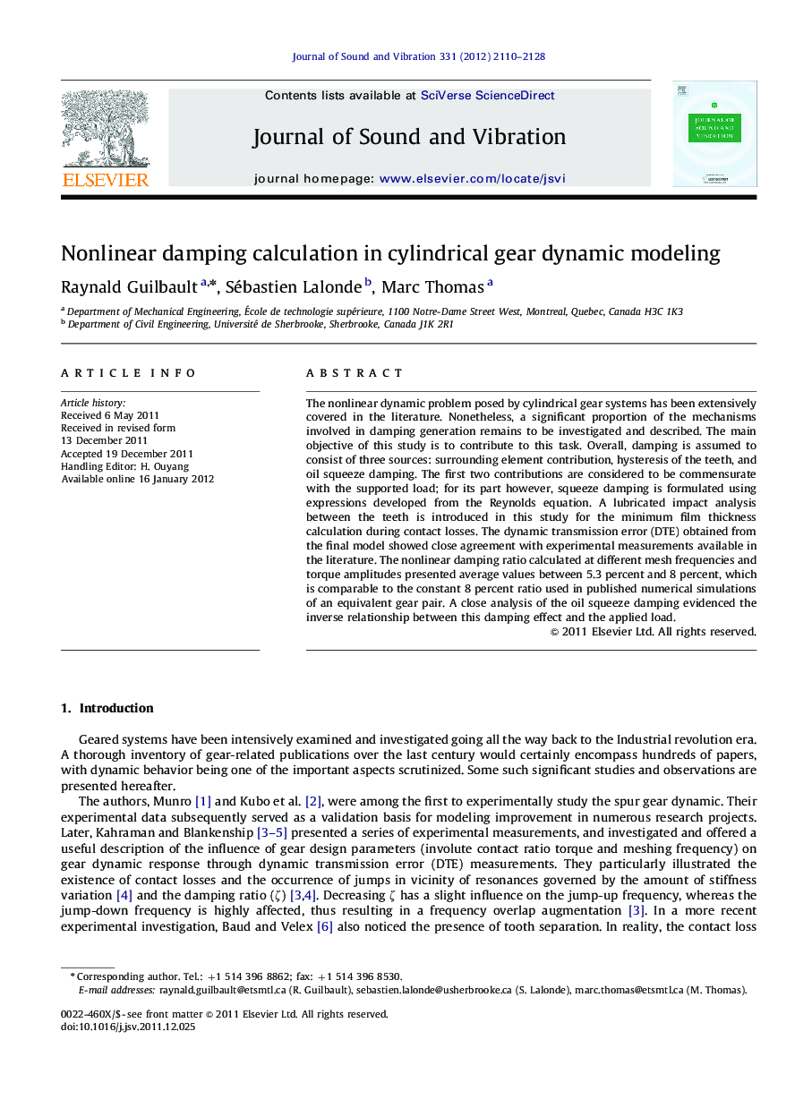 Nonlinear damping calculation in cylindrical gear dynamic modeling