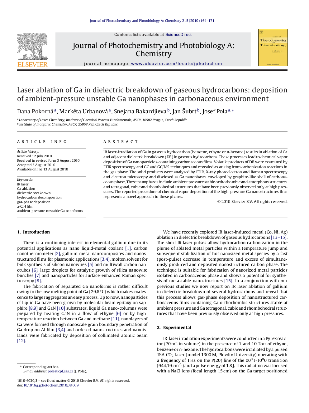 Laser ablation of Ga in dielectric breakdown of gaseous hydrocarbons: deposition of ambient-pressure unstable Ga nanophases in carbonaceous environment