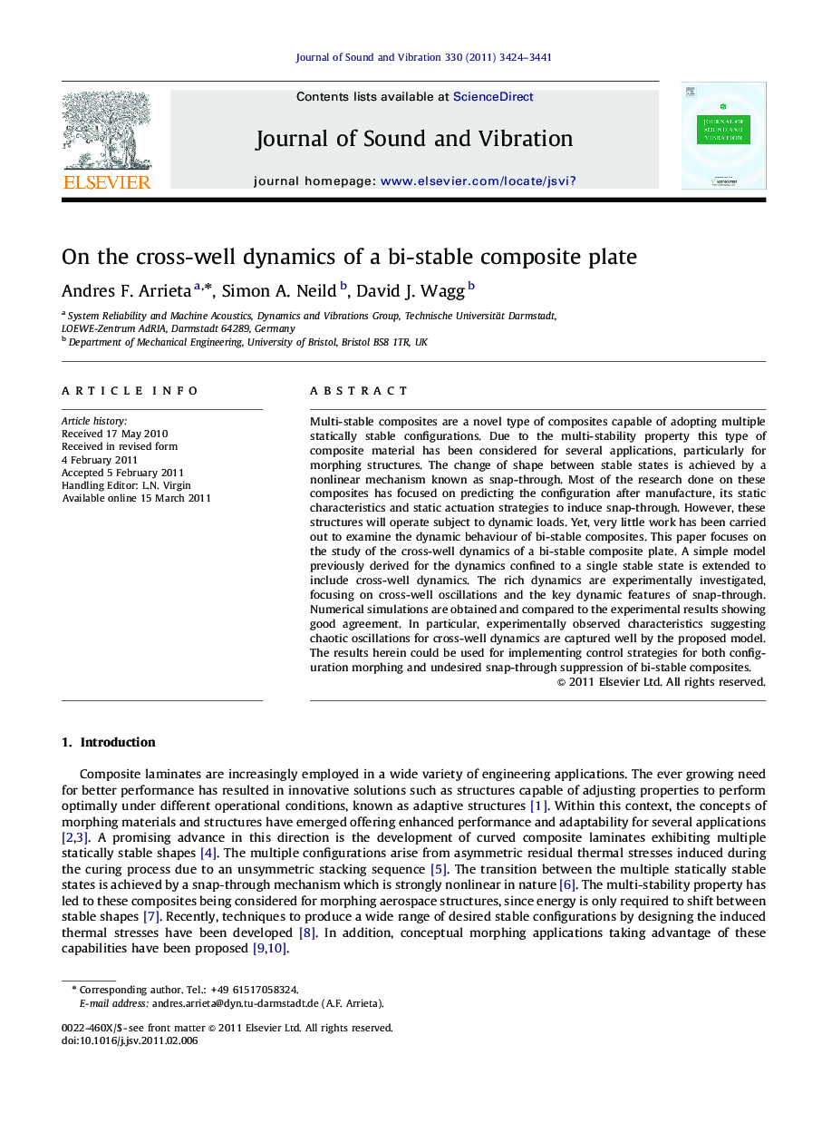 On the cross-well dynamics of a bi-stable composite plate