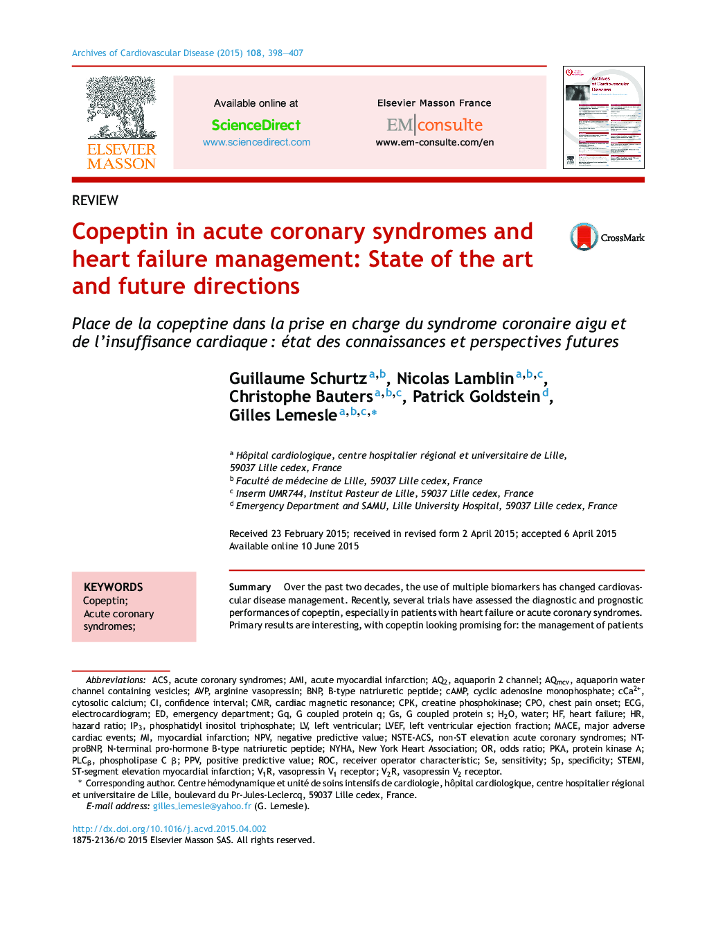 Copeptin in acute coronary syndromes and heart failure management: State of the art and future directions