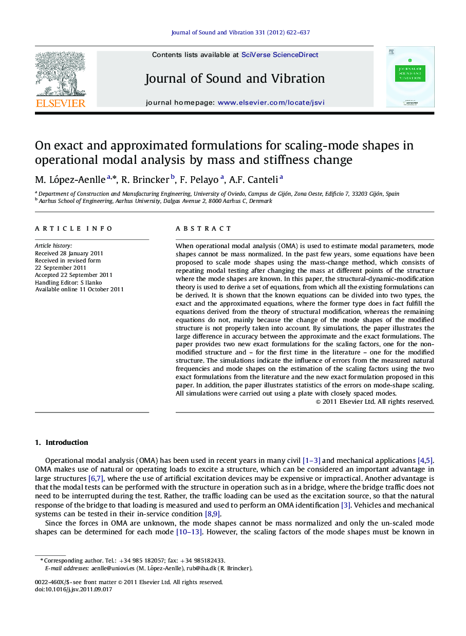 On exact and approximated formulations for scaling-mode shapes in operational modal analysis by mass and stiffness change