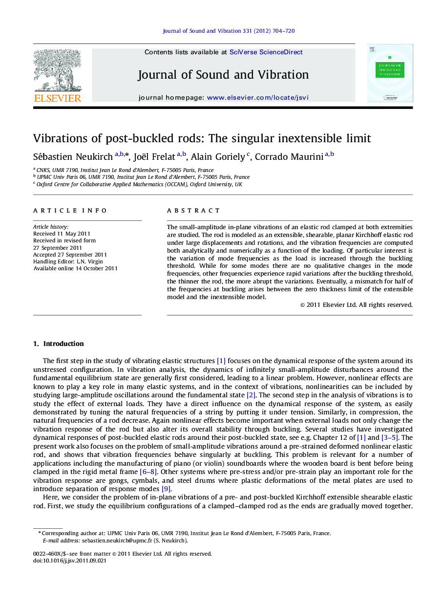 Vibrations of post-buckled rods: The singular inextensible limit