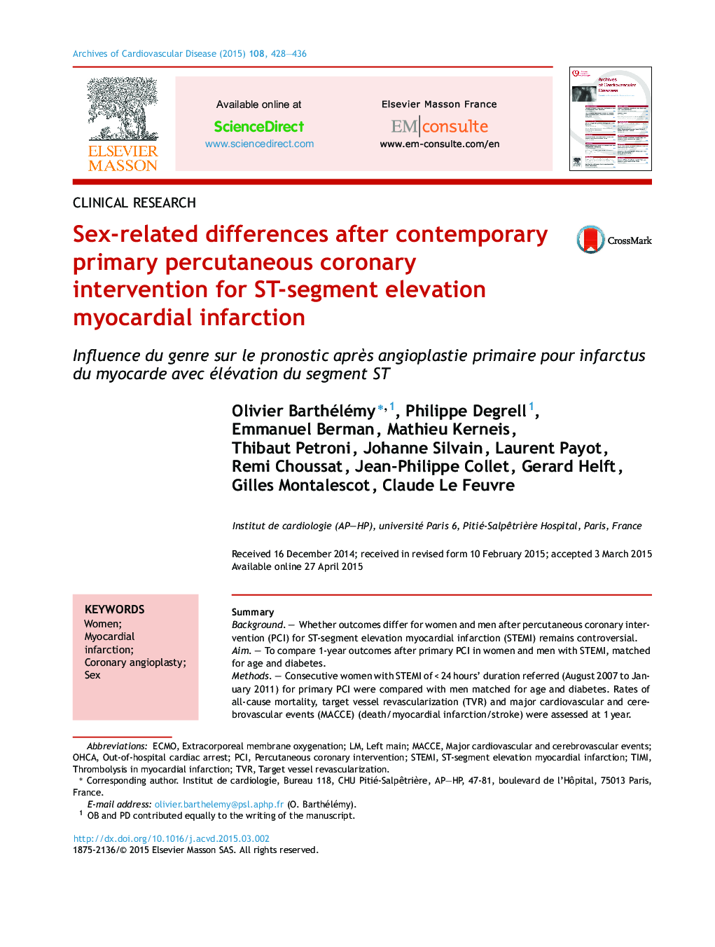 Sex-related differences after contemporary primary percutaneous coronary intervention for ST-segment elevation myocardial infarction