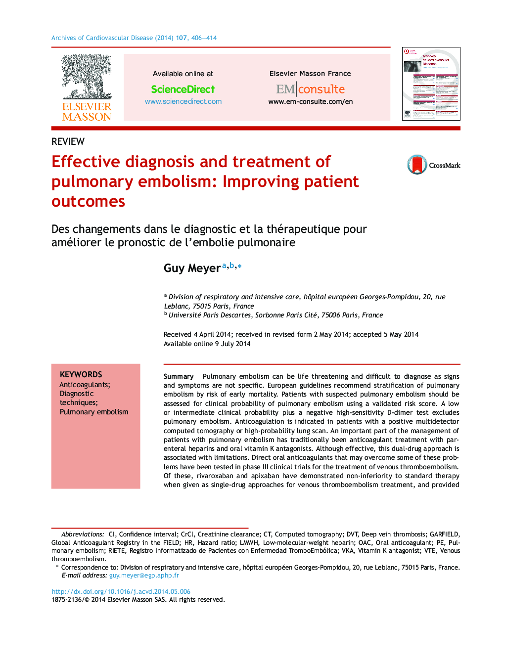 Effective diagnosis and treatment of pulmonary embolism: Improving patient outcomes