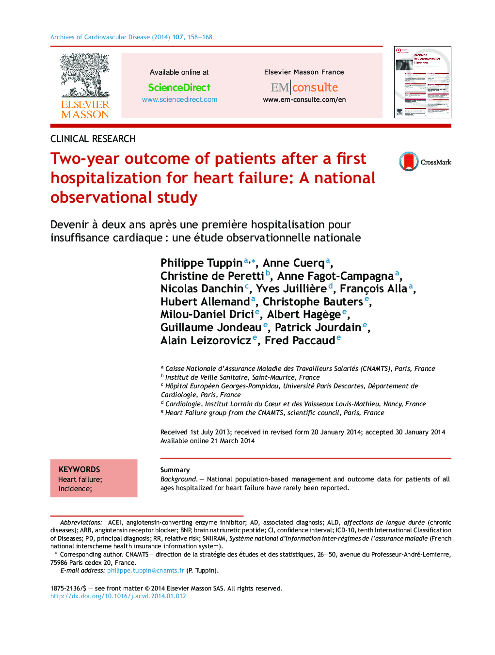 نتیجه دو ساله بیماران پس از اولین بستری شدن برای نارسایی قلبی: یک مطالعه مشاهدات ملی 