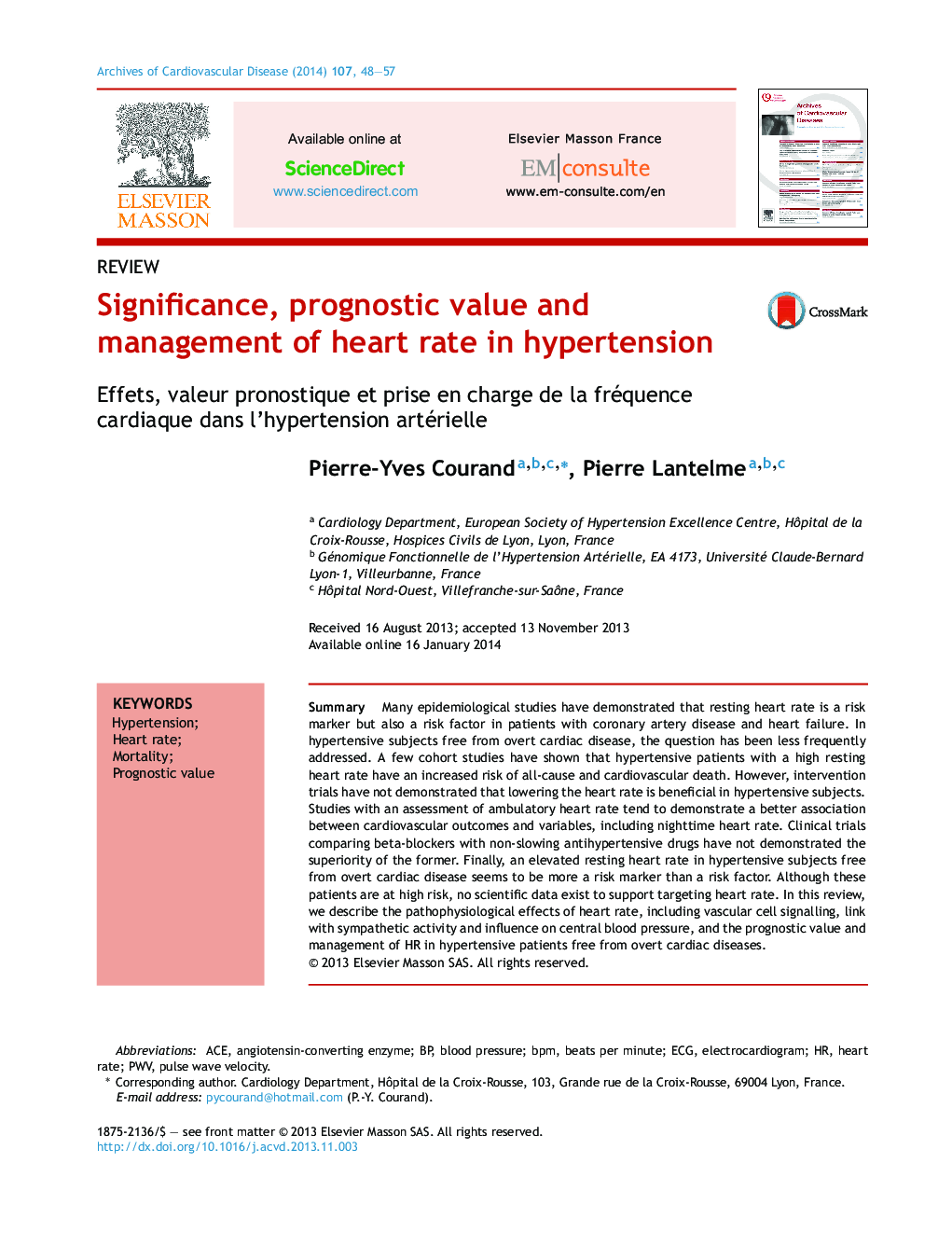 Significance, prognostic value and management of heart rate in hypertension