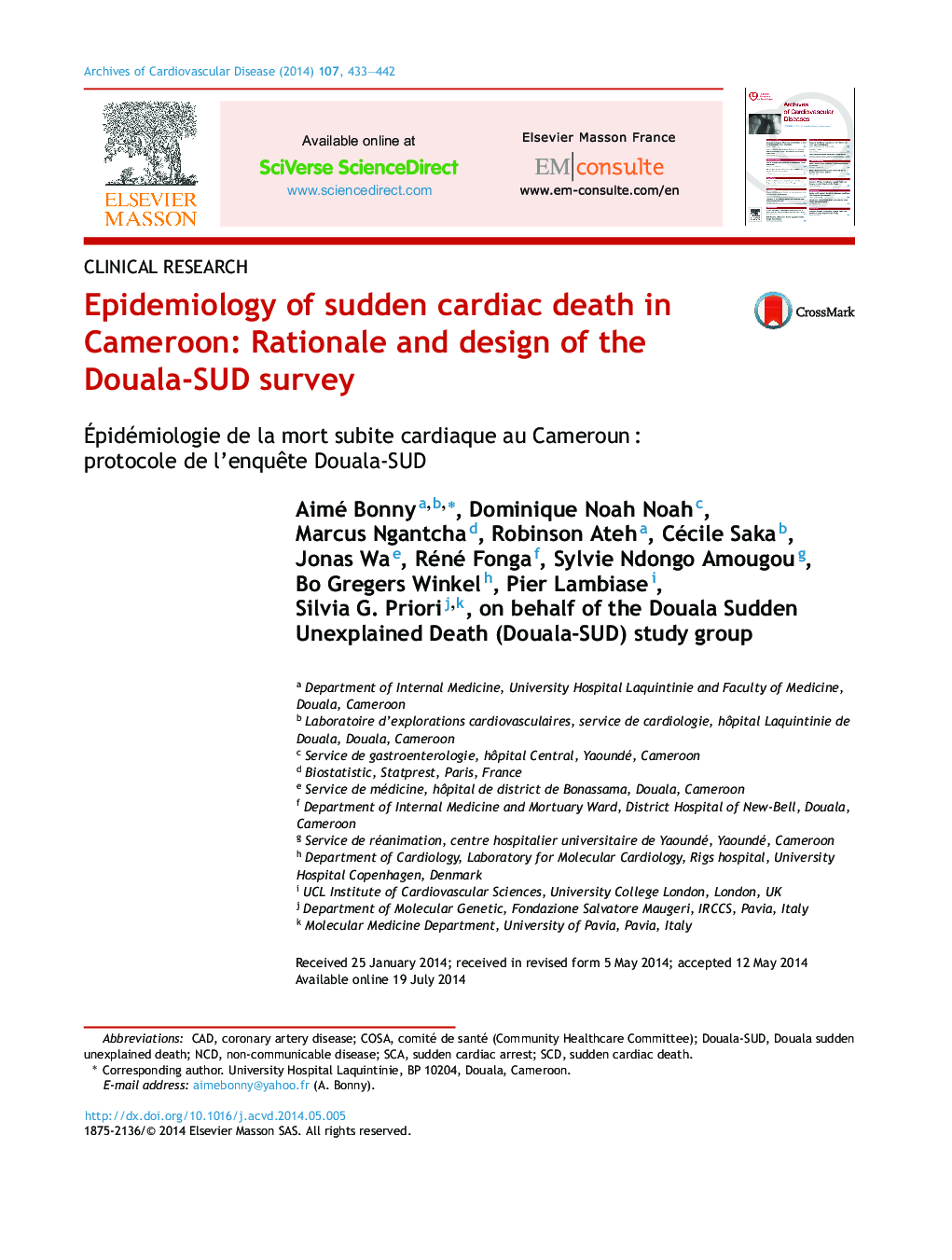 Epidemiology of sudden cardiac death in Cameroon: Rationale and design of the Douala-SUD survey