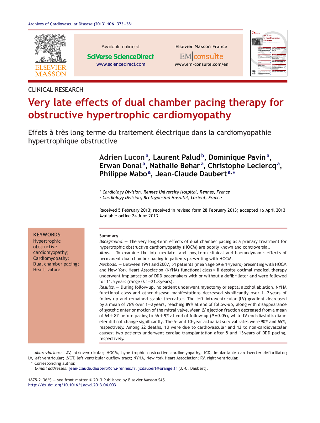 Very late effects of dual chamber pacing therapy for obstructive hypertrophic cardiomyopathy