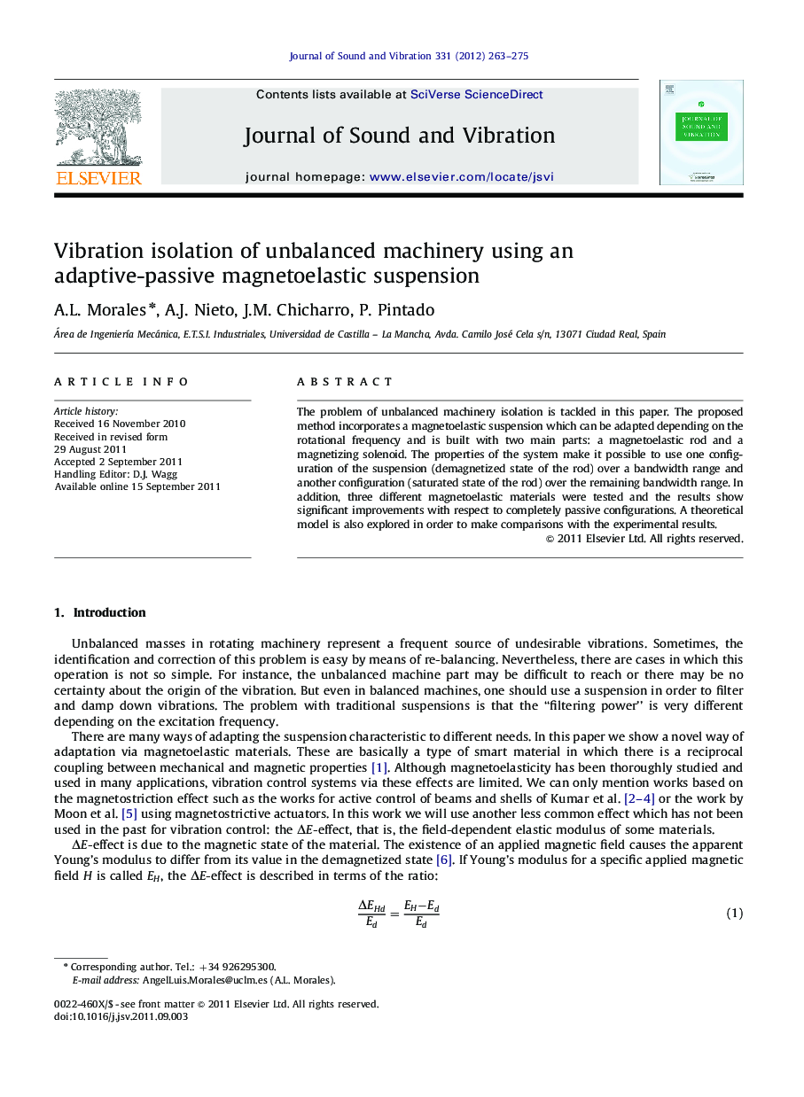 Vibration isolation of unbalanced machinery using an adaptive-passive magnetoelastic suspension