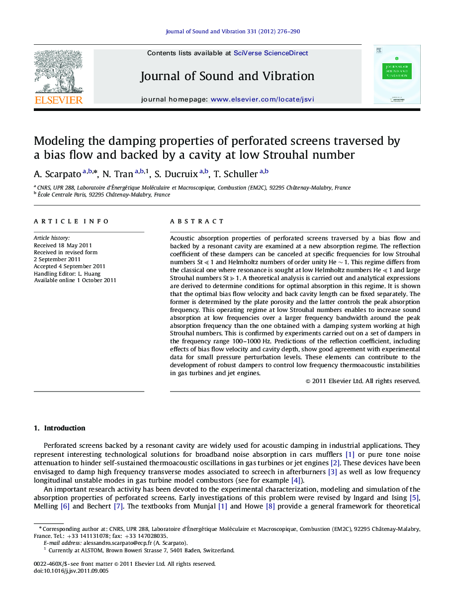 Modeling the damping properties of perforated screens traversed by a bias flow and backed by a cavity at low Strouhal number