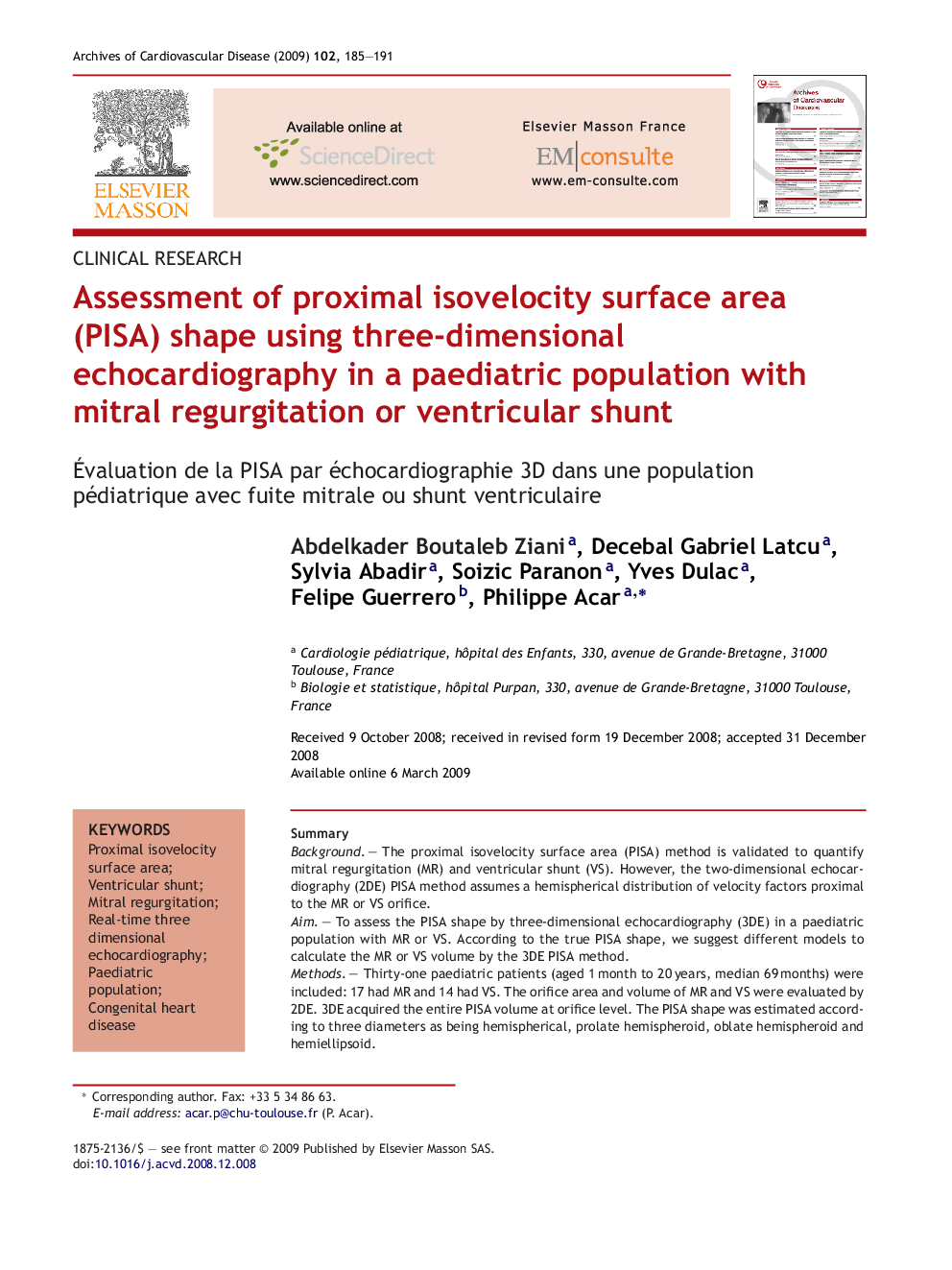 Assessment of proximal isovelocity surface area (PISA) shape using three-dimensional echocardiography in a paediatric population with mitral regurgitation or ventricular shunt